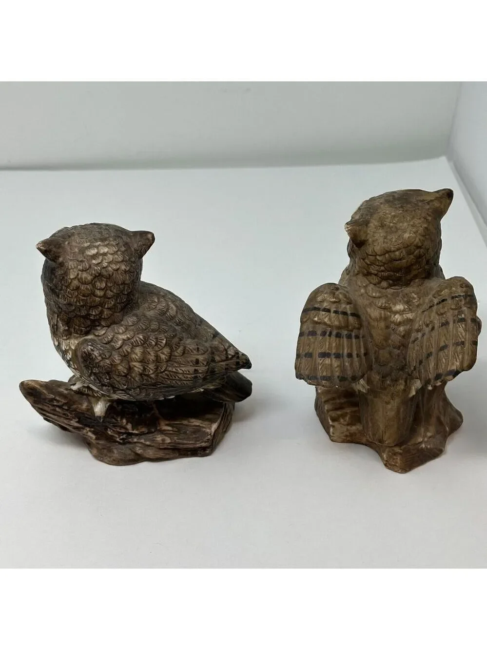 Homco Barn Owl Figurines Set 70s MCM Ceramic Brown Woodland Decor 1114 Vintage 2